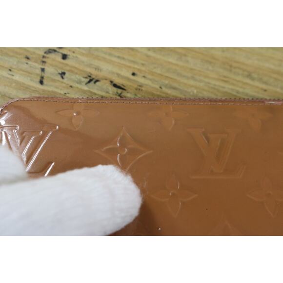Louis Vuitton Wallet Zip Around Monogram Vernis Zippy Rose Velours Brown Italy - Picture 11 of 16